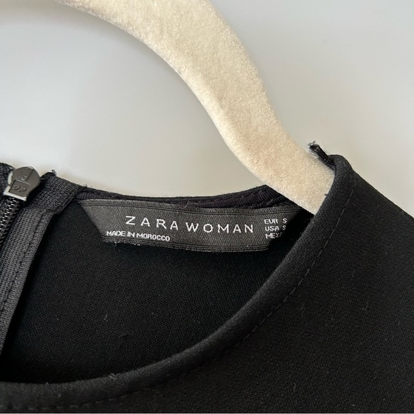 [s] Zara Black High Neck 3/4 Long Sleeve Peplum Blouse Top with Button Detail - Picture 12 of 13